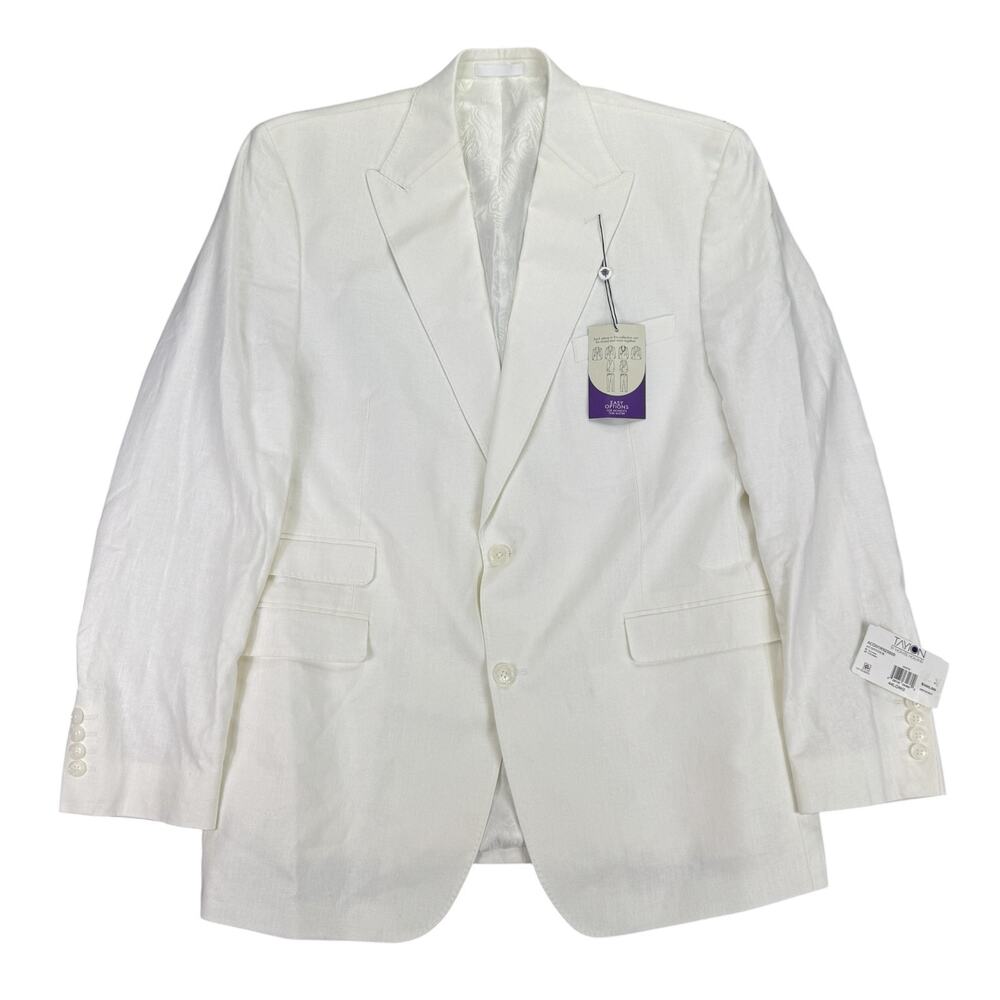 Tayion Mens Acontour Linen Cotton Herringbone Classic Fit Suit Jacket White 44L